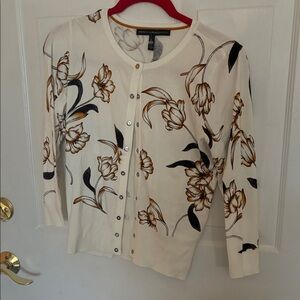 White House Black Market Cream Floral Button-Front Cardigan